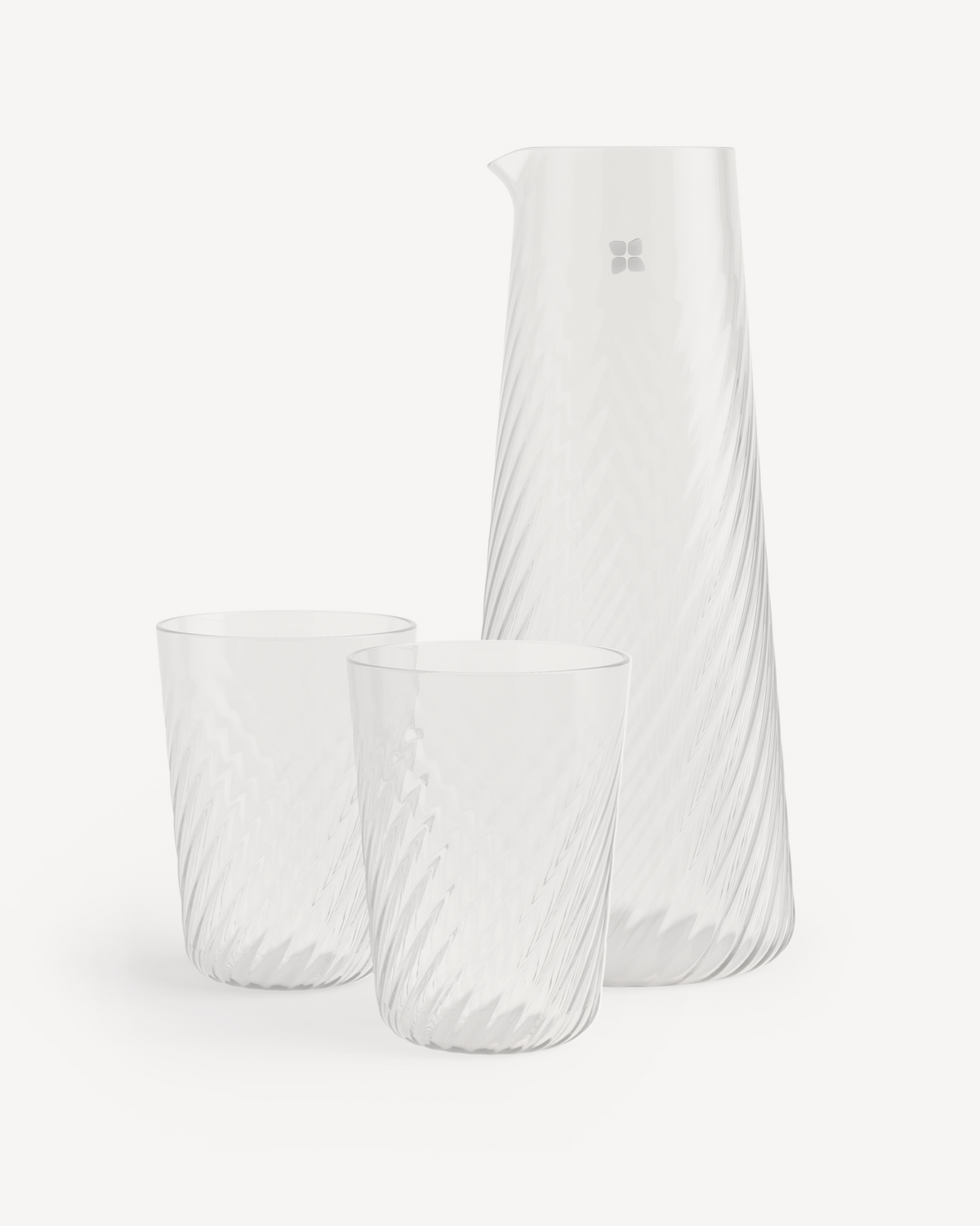 Rippled Carafe Set with matching swirl-patterned tumblers.